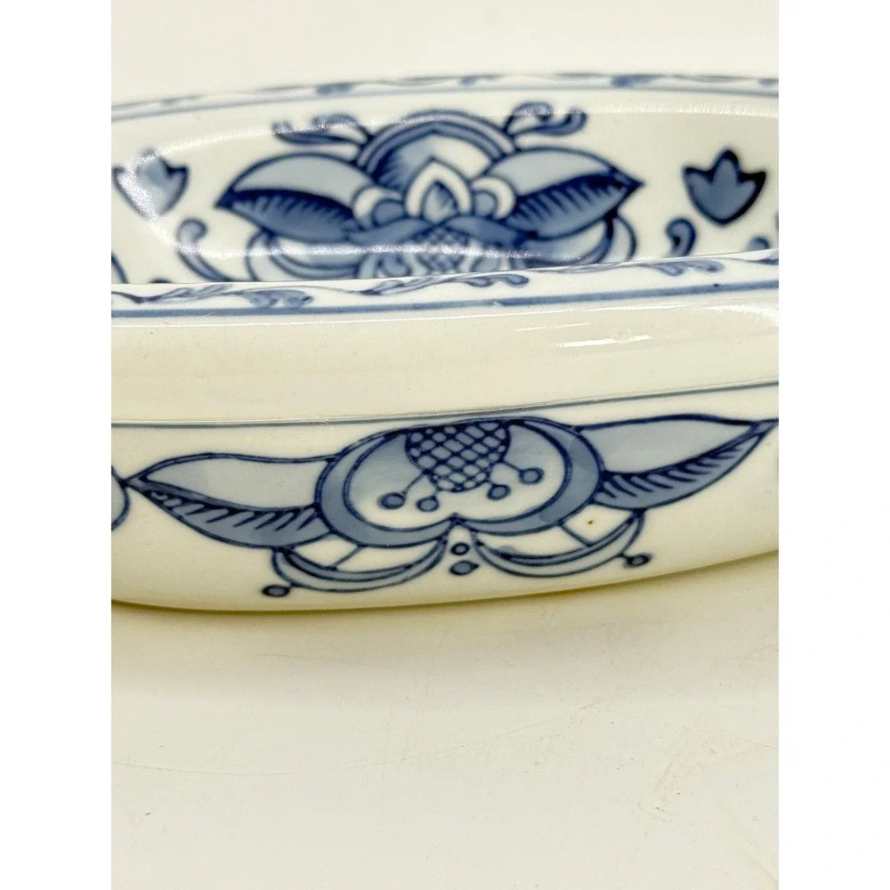 Unbranded Bathroom Vanity Set 1970s OS Blue White Floral Ceramic 2pc Vintage